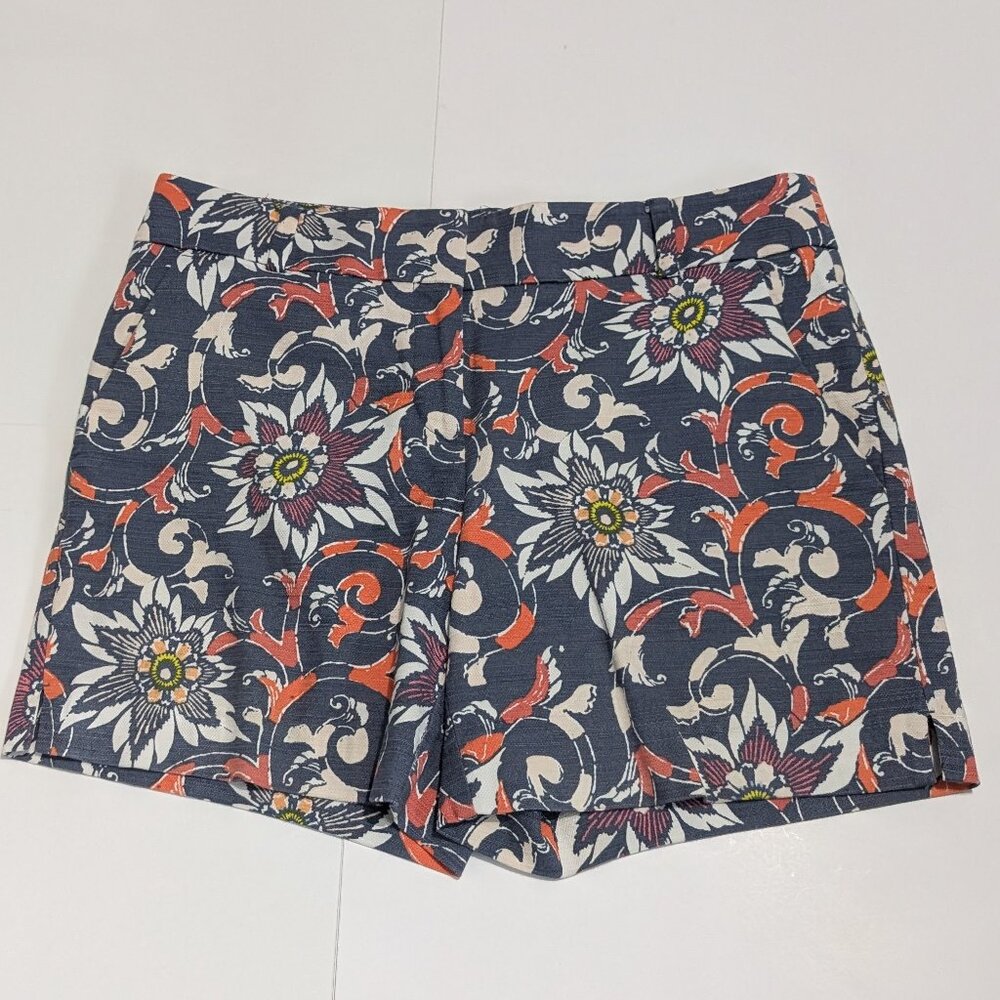 Ann Taylor Loft, The Riviera Short, Blue, white and orange floral print, size 4